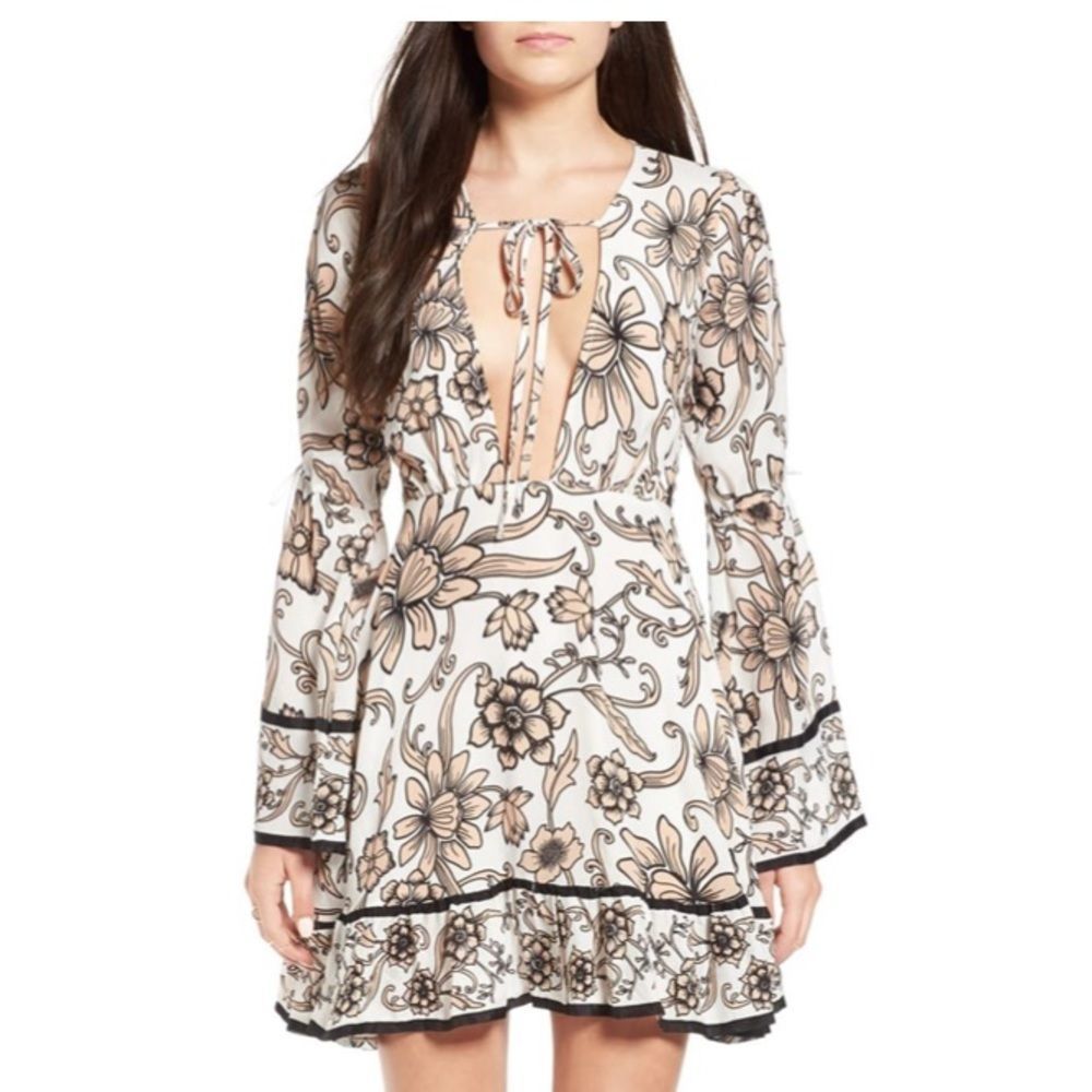 For Love & Lemons Ayla Plunge Mini Dress Floral